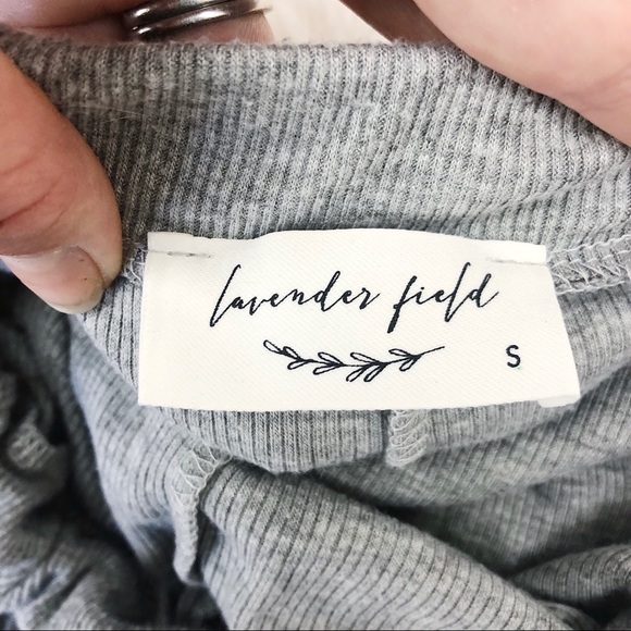 Lavender Field Gray Ribbed Ruched Off Shoulder PJ - Picture 4 of 5